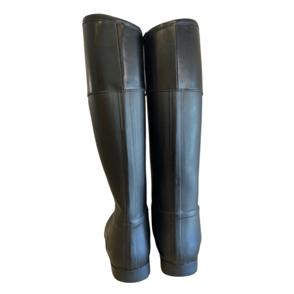 Tory Burch Black Knee High Leather Rubber Boots - Picture 3 of 12